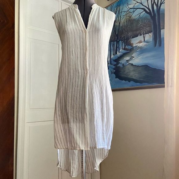 BDG Dresses & Skirts - BDG White Pinstripe Button Down Linen Tunic Shirt Dress